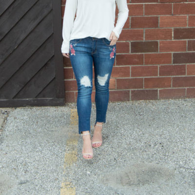 Embroidered Jeans + Lace Up Top - LuLus