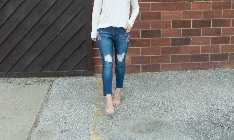 Embroidered Jeans + Lace Up Top - LuLus