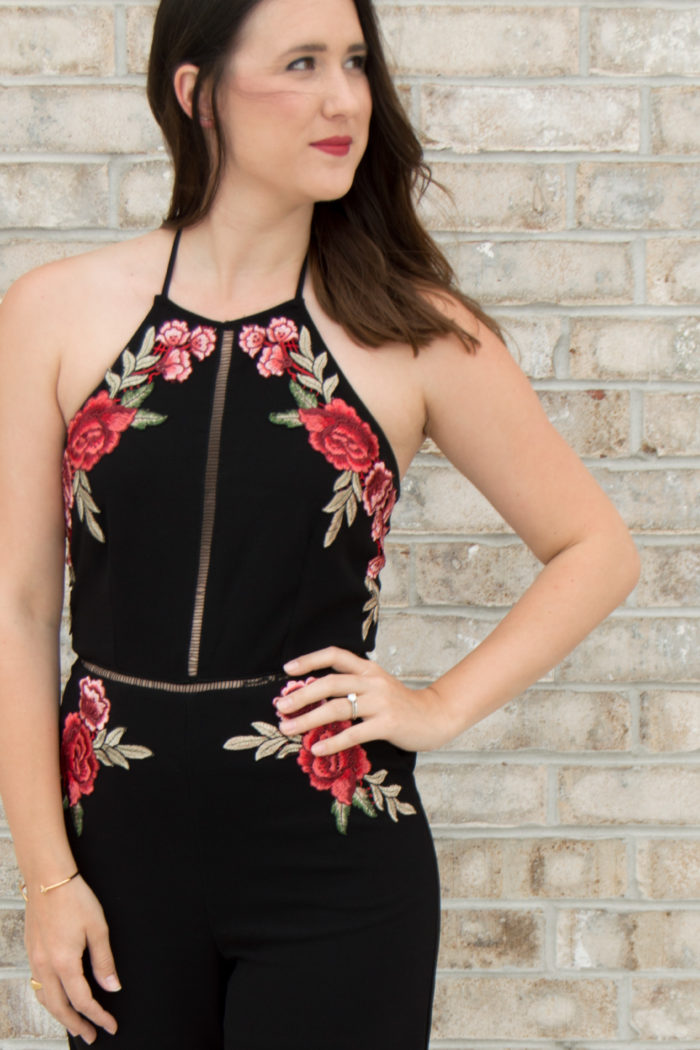 floral embroidered jumpsuit.