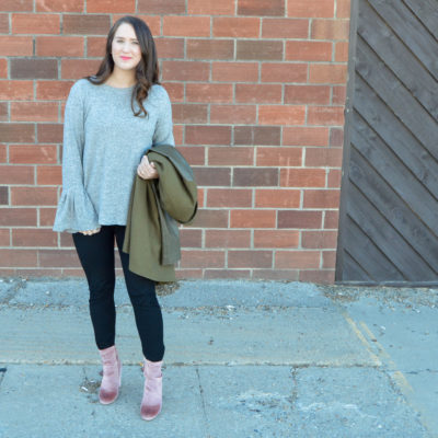 bell sleeve sweater - velvet booties