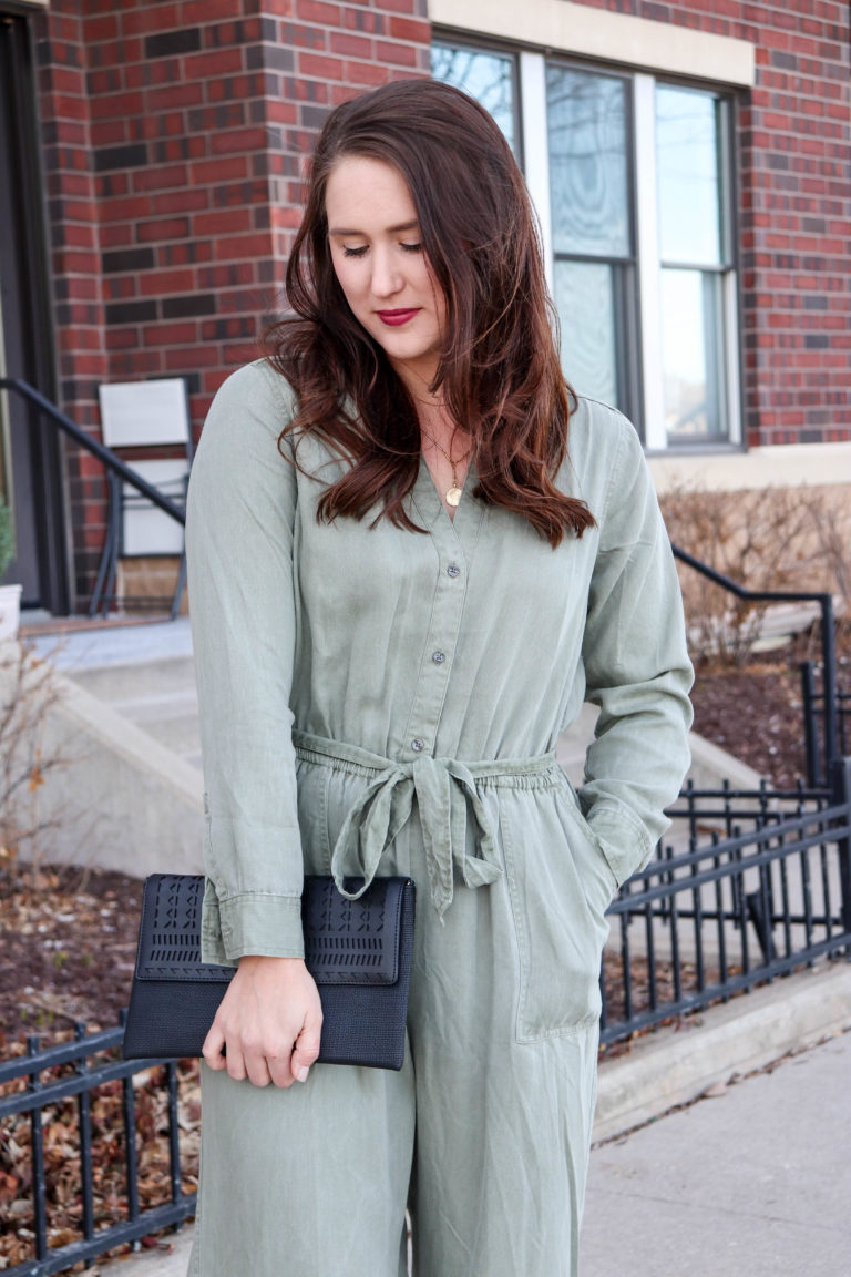 green utility jumpsuit