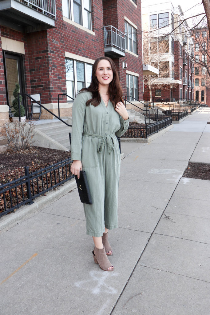 green utility jumpsuit