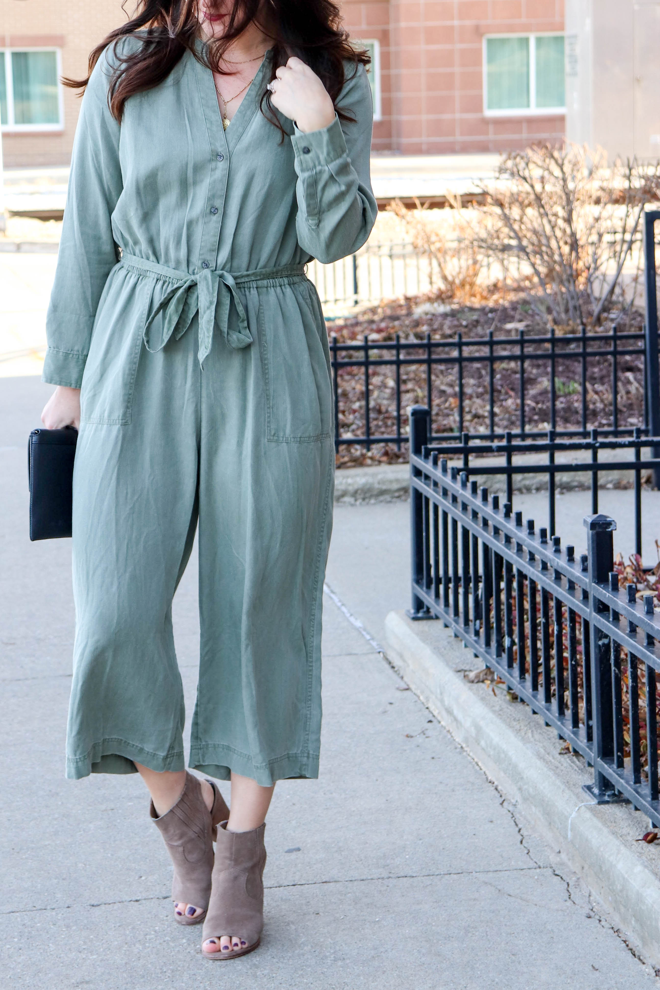 green utility jumpsuit